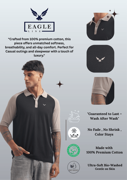 Men's Reglon Sleeve Cotton Rich Polo T-Shirt - BLACK