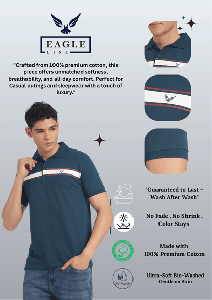 Men's Cotton Rich Polo T Shirt Regular Fit - PEACOCK STRIPE PRINT