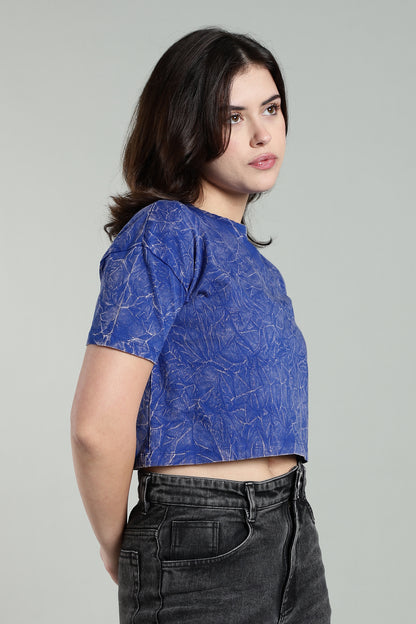 Womens Crop TOP Acid wash cotton Tshirt - ROYAL BLUE