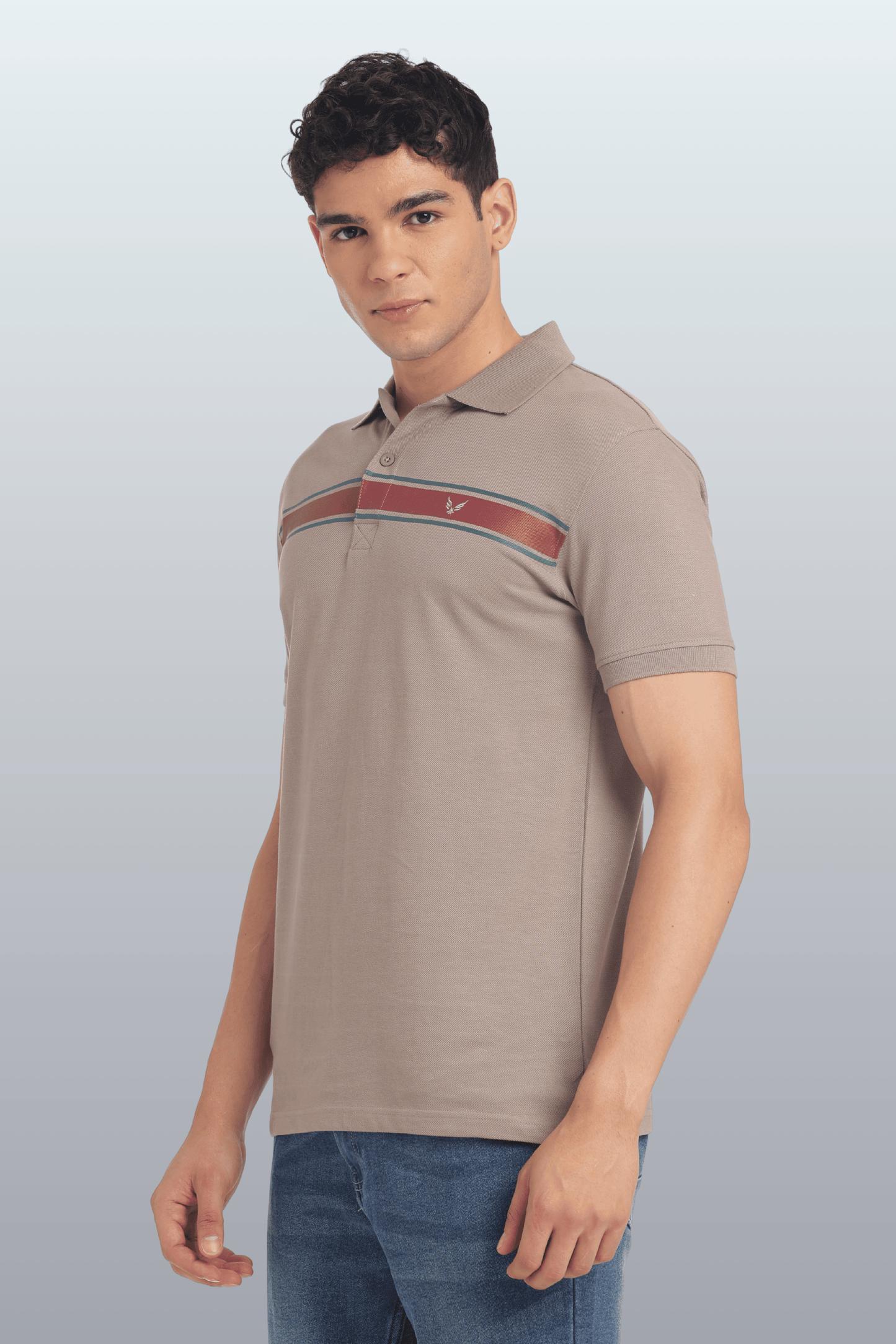 Men's Cotton Rich Polo T Shirt Regular Fit - BEIGE STRIPE PRINT