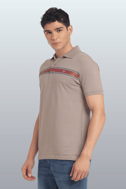 Men's Cotton Rich Polo T Shirt Regular Fit - BEIGE STRIPE PRINT