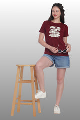 Womens Regular Fit Cotton Printed Tshirt - CALIFORNIA-MAROON