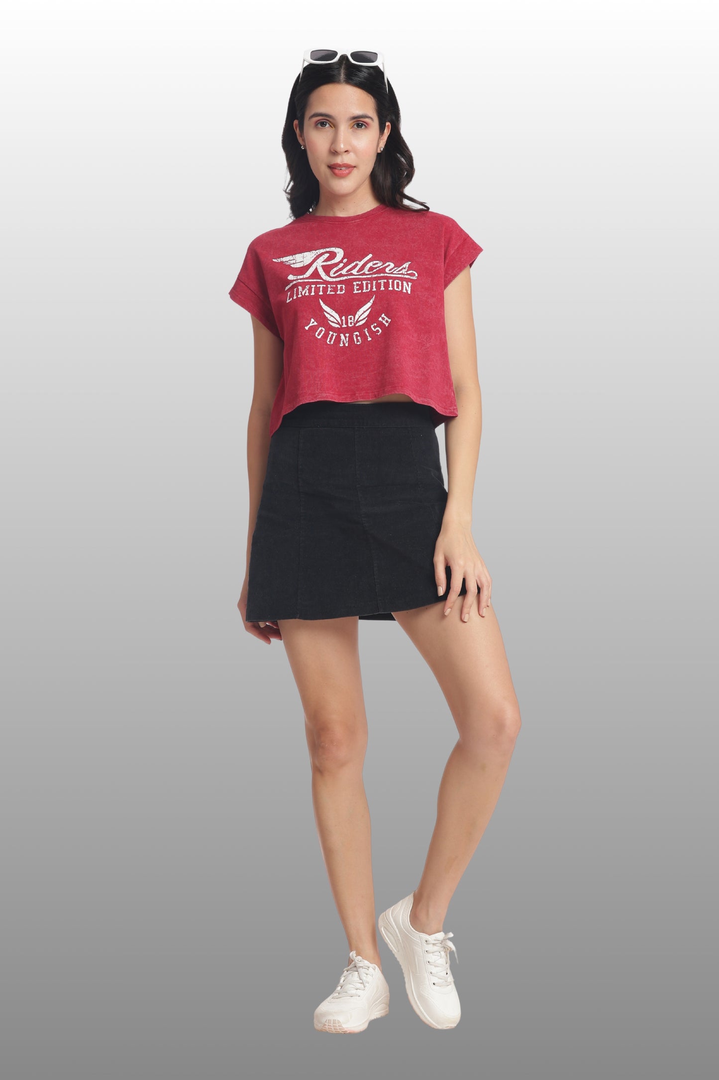 Womens Crop TOP Cotton Printed Tshirt - RIDERS BUGUNDY