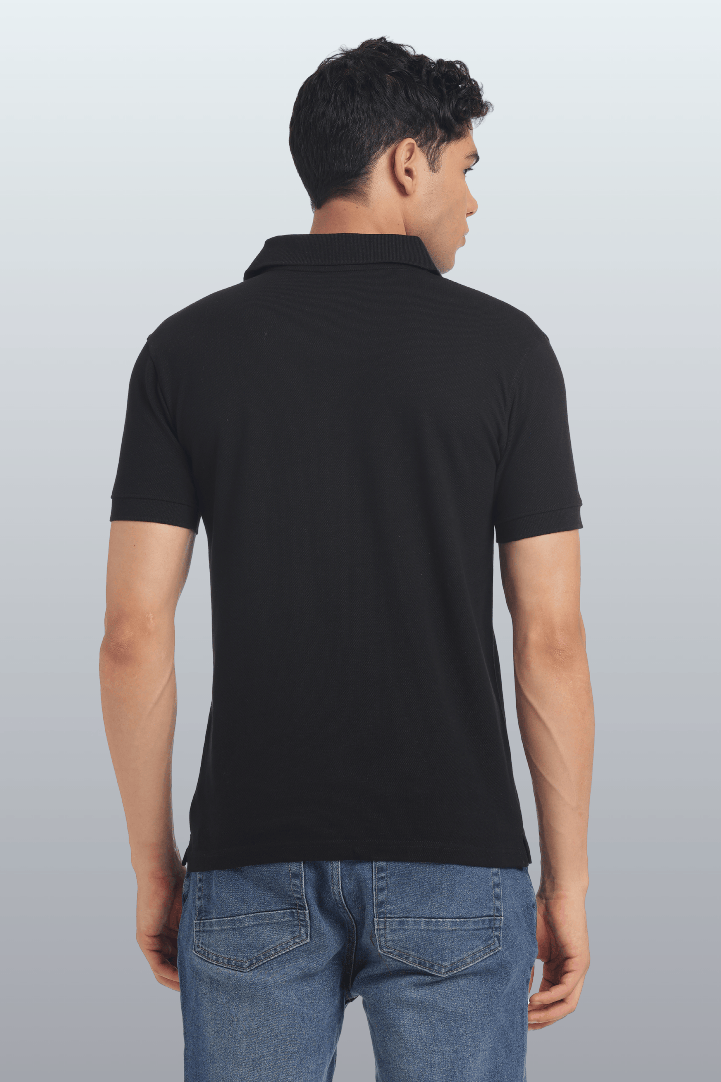 Men's Cotton Rich Polo T Shirt Regular Fit - BLACK STRIPE PRINT