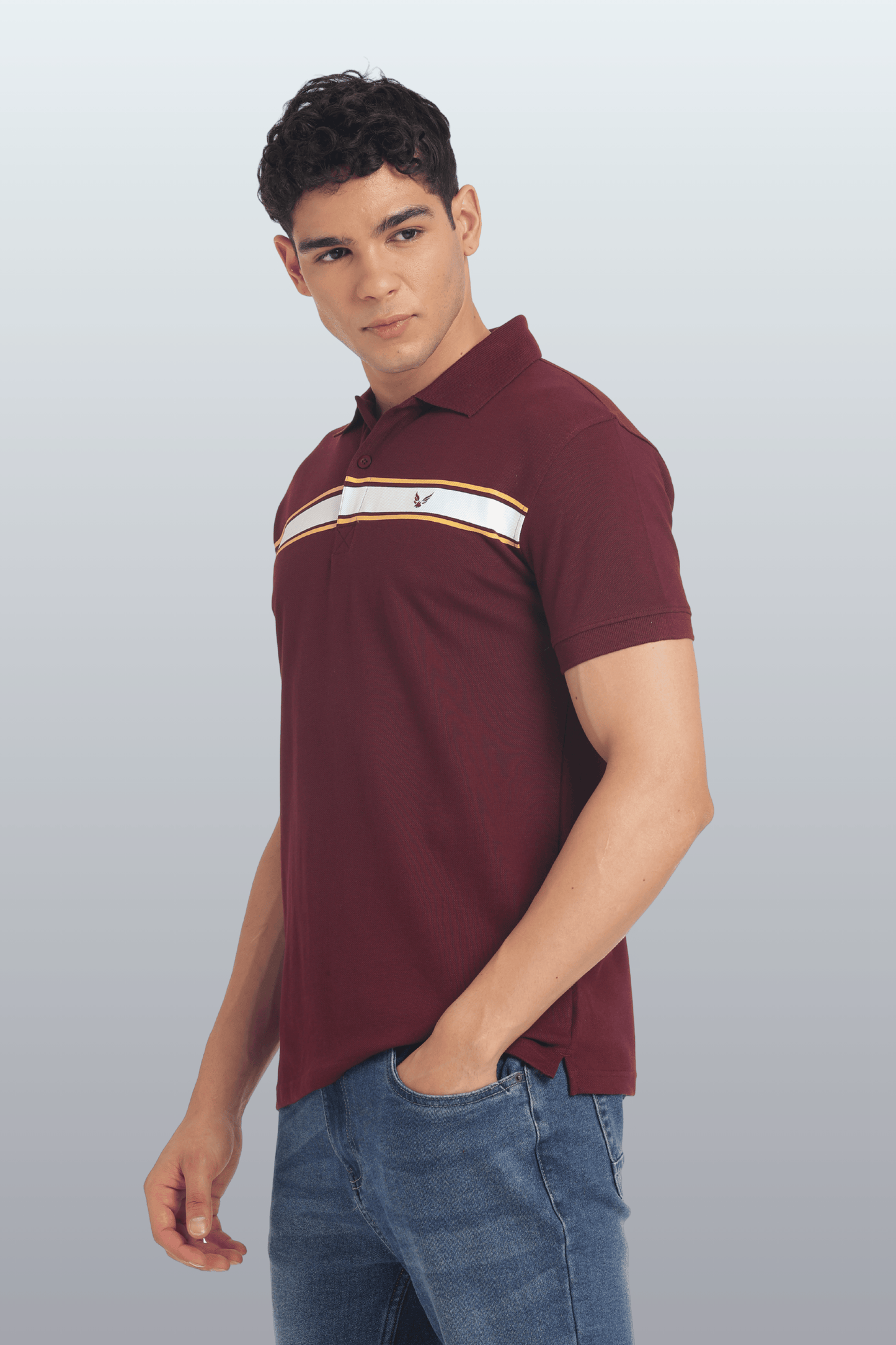 Men's Cotton Rich Polo T Shirt Regular Fit - MAROON STRIPE PRINT