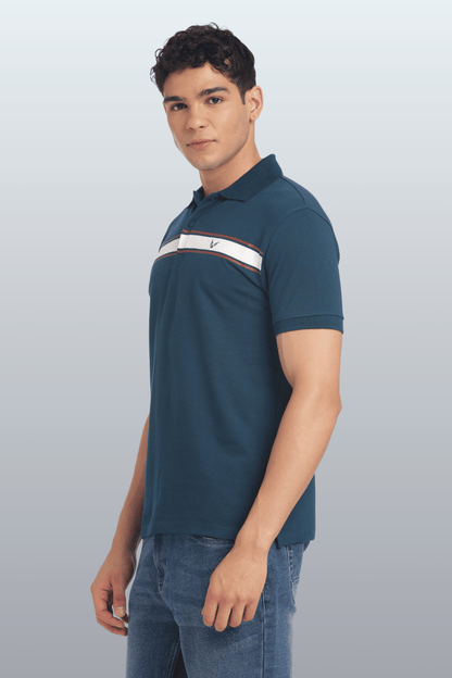 Men's Cotton Rich Polo T Shirt Regular Fit - PEACOCK STRIPE PRINT