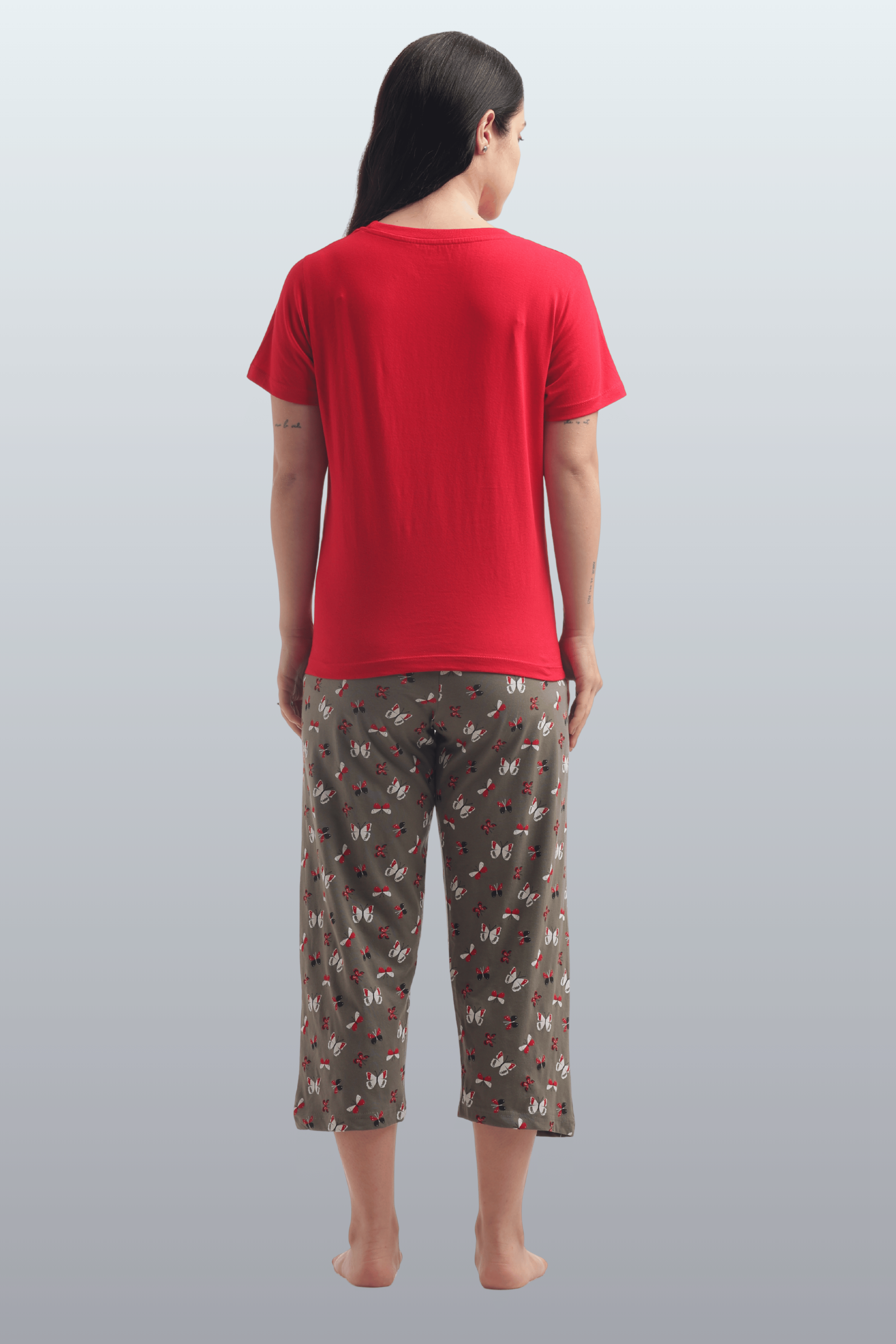 Women's Cotton Printed T-Shirt & Pajama Set | Comfortable Nightwear - BUTTERFLY