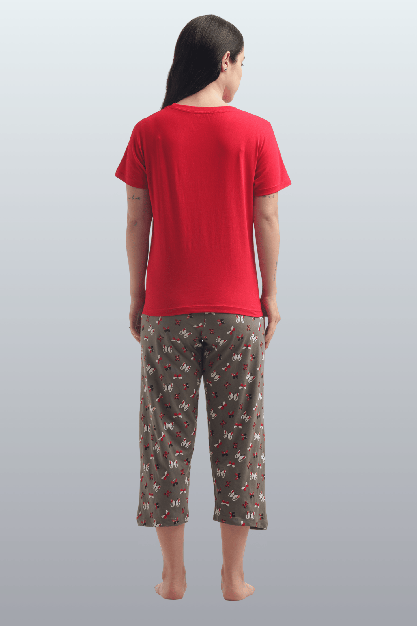 Women's Cotton Printed T-Shirt & Pajama Set | Comfortable Nightwear - BUTTERFLY