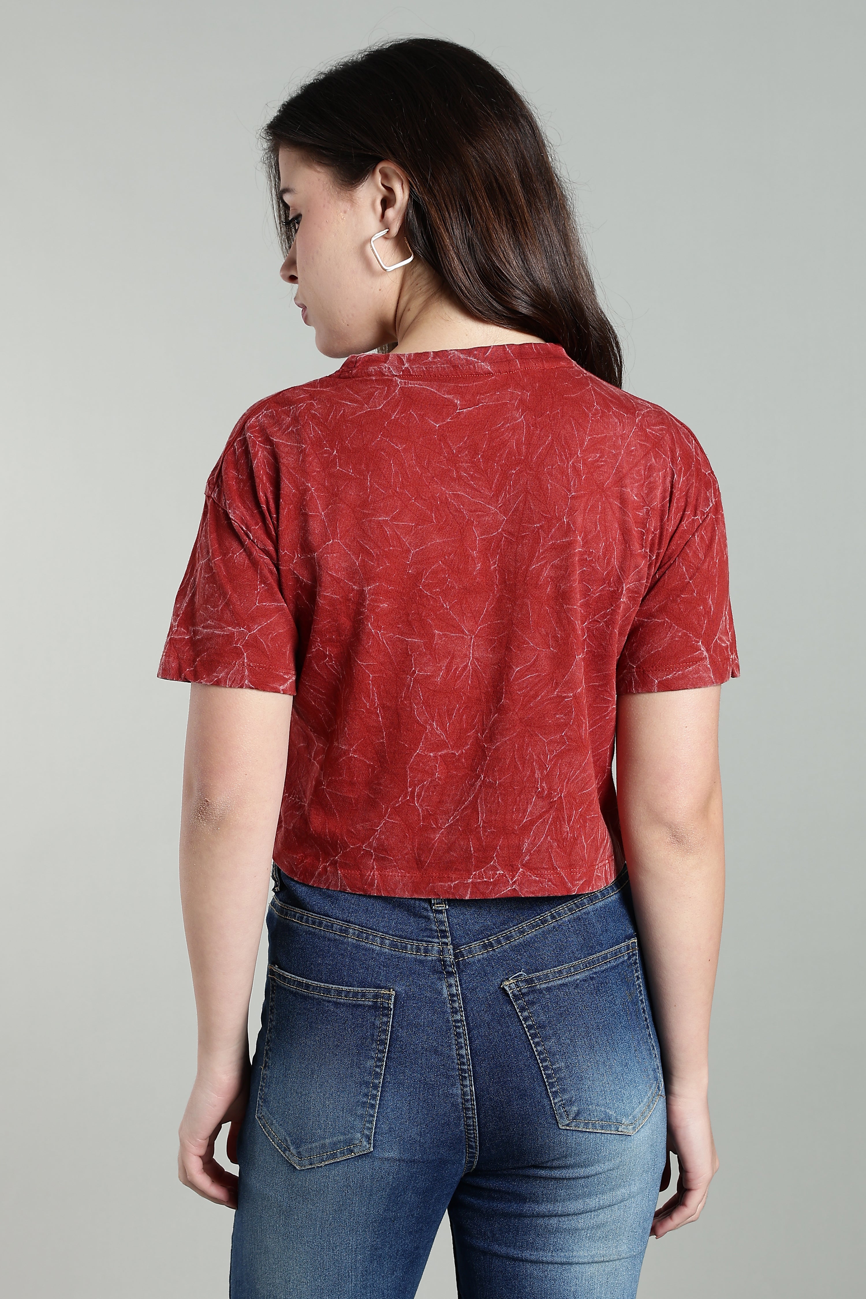 Womens Crop TOP Acid wash cotton Tshirt - RUST