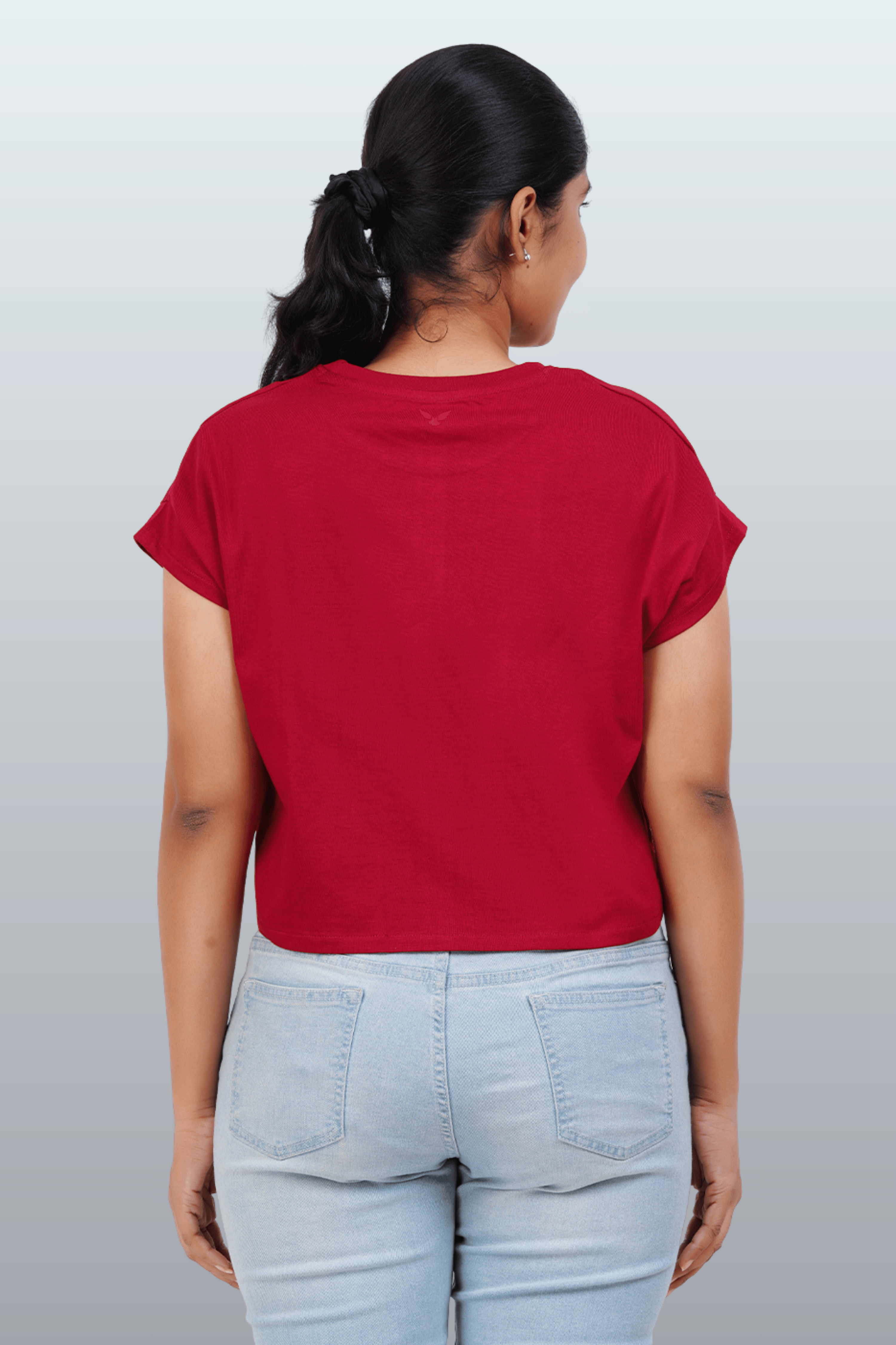 Womens Crop TOP Cotton Printed Tshirt - YOUNGISH BURGUNDY