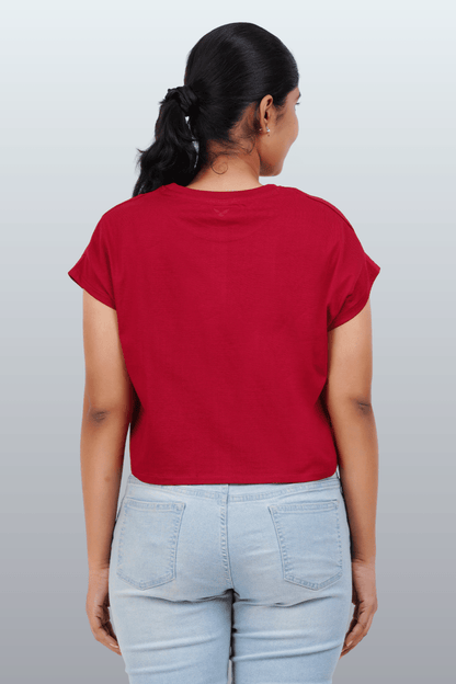 Womens Crop TOP Cotton Printed Tshirt - YOUNGISH BURGUNDY