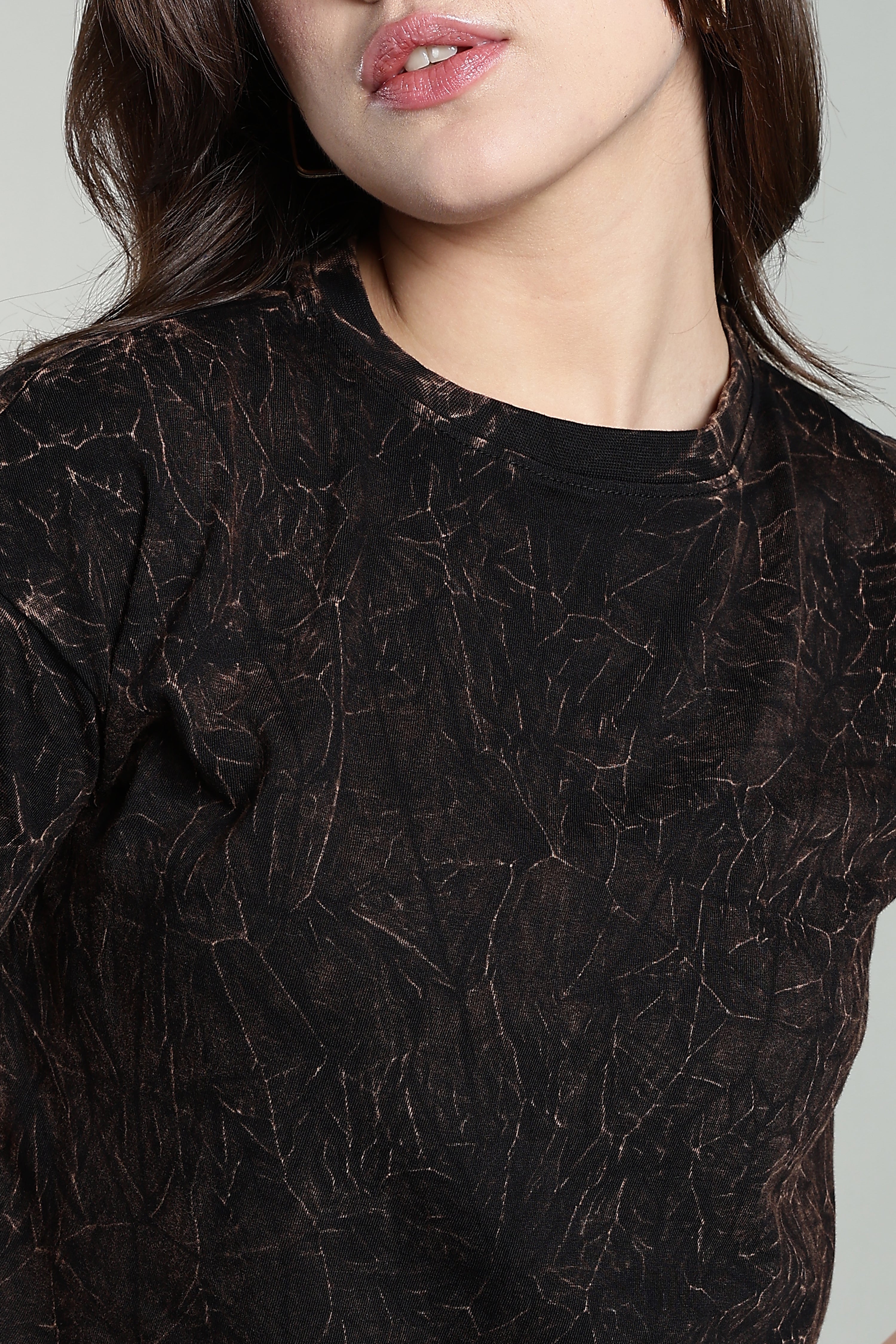 Womens Crop TOP Acid wash cotton Tshirt - Black
