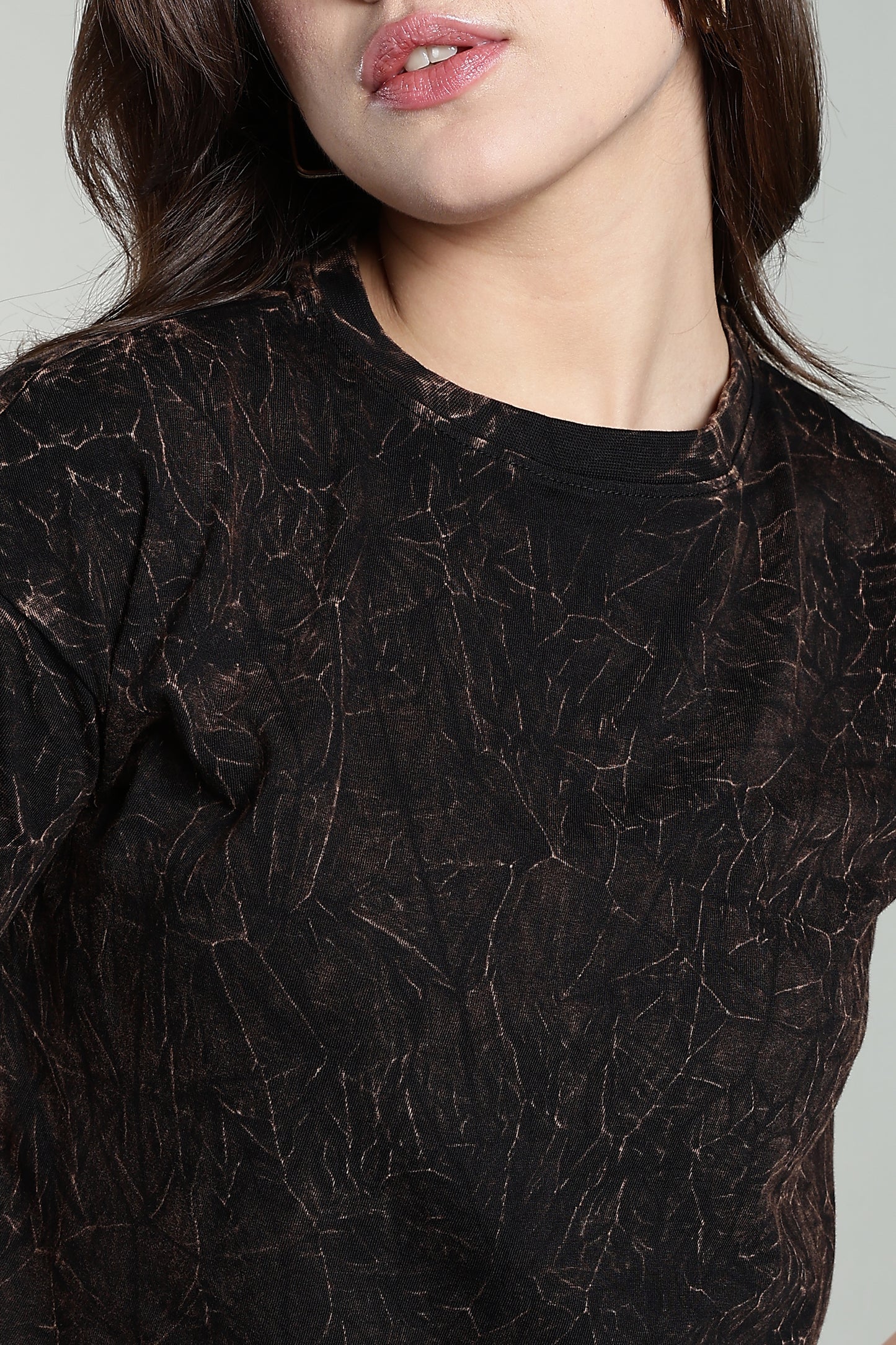 Womens Crop TOP Acid wash cotton Tshirt - Black