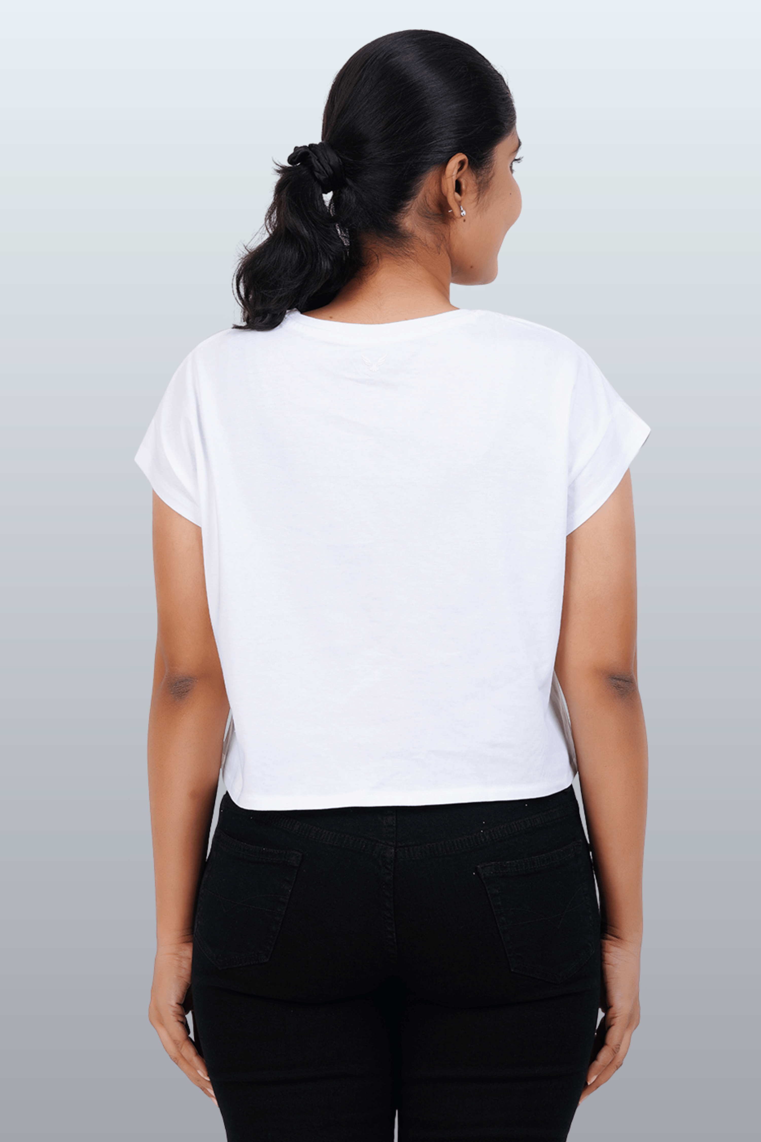 Womens Crop TOP Cotton Printed Tshirt - YOUNGISH WHITE