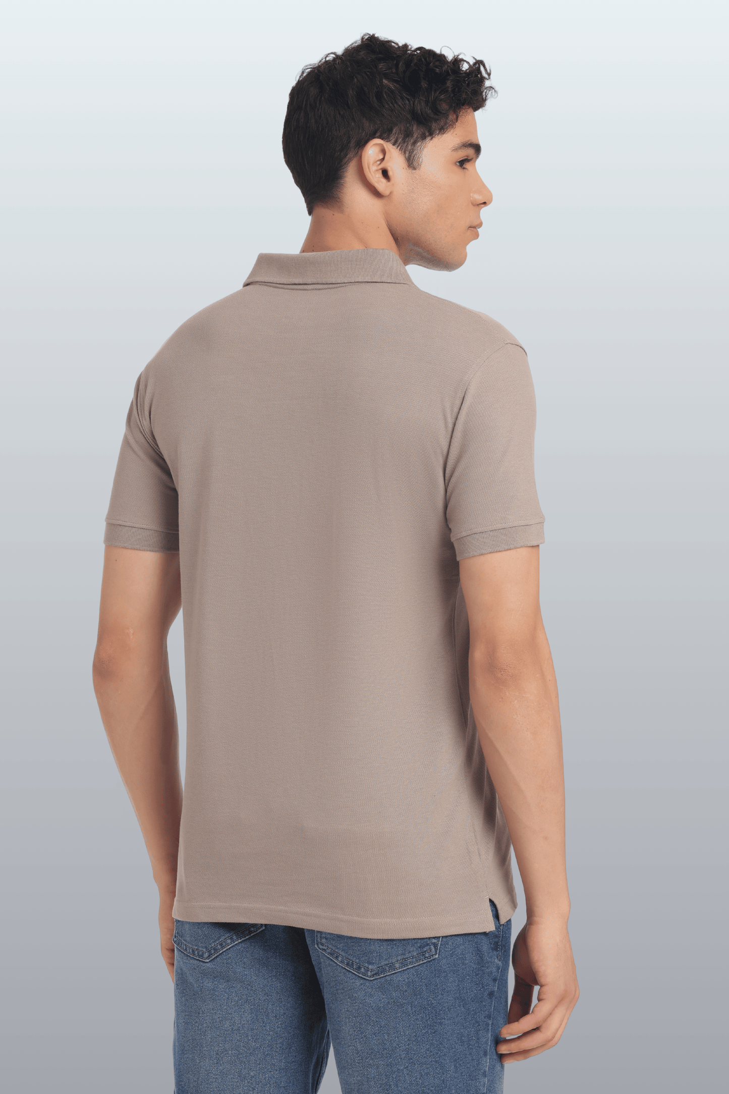 Men's Cotton Rich Polo T Shirt Regular Fit - BEIGE STRIPE PRINT