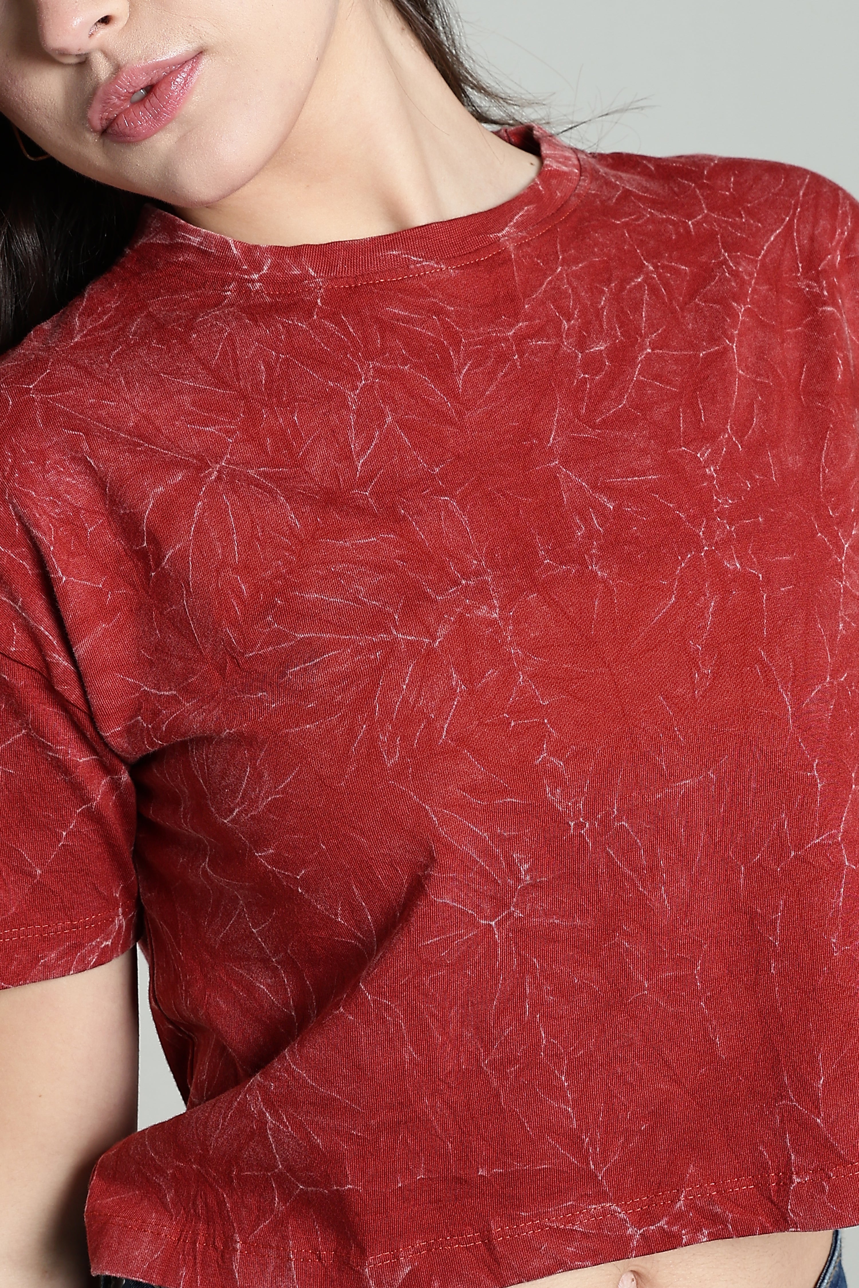 Womens Crop TOP Acid wash cotton Tshirt - RUST