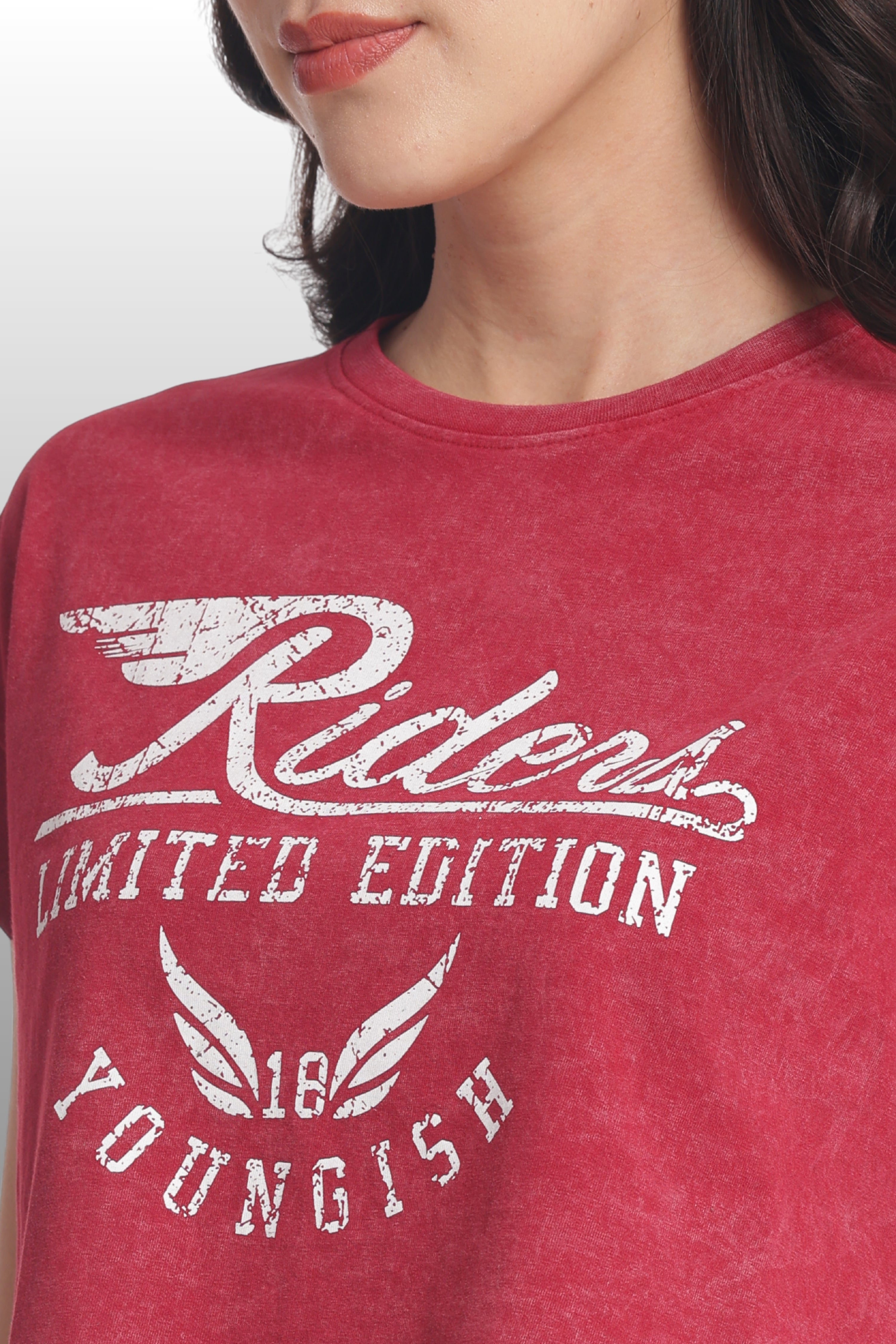 Womens Crop TOP Cotton Printed Tshirt - RIDERS BUGUNDY