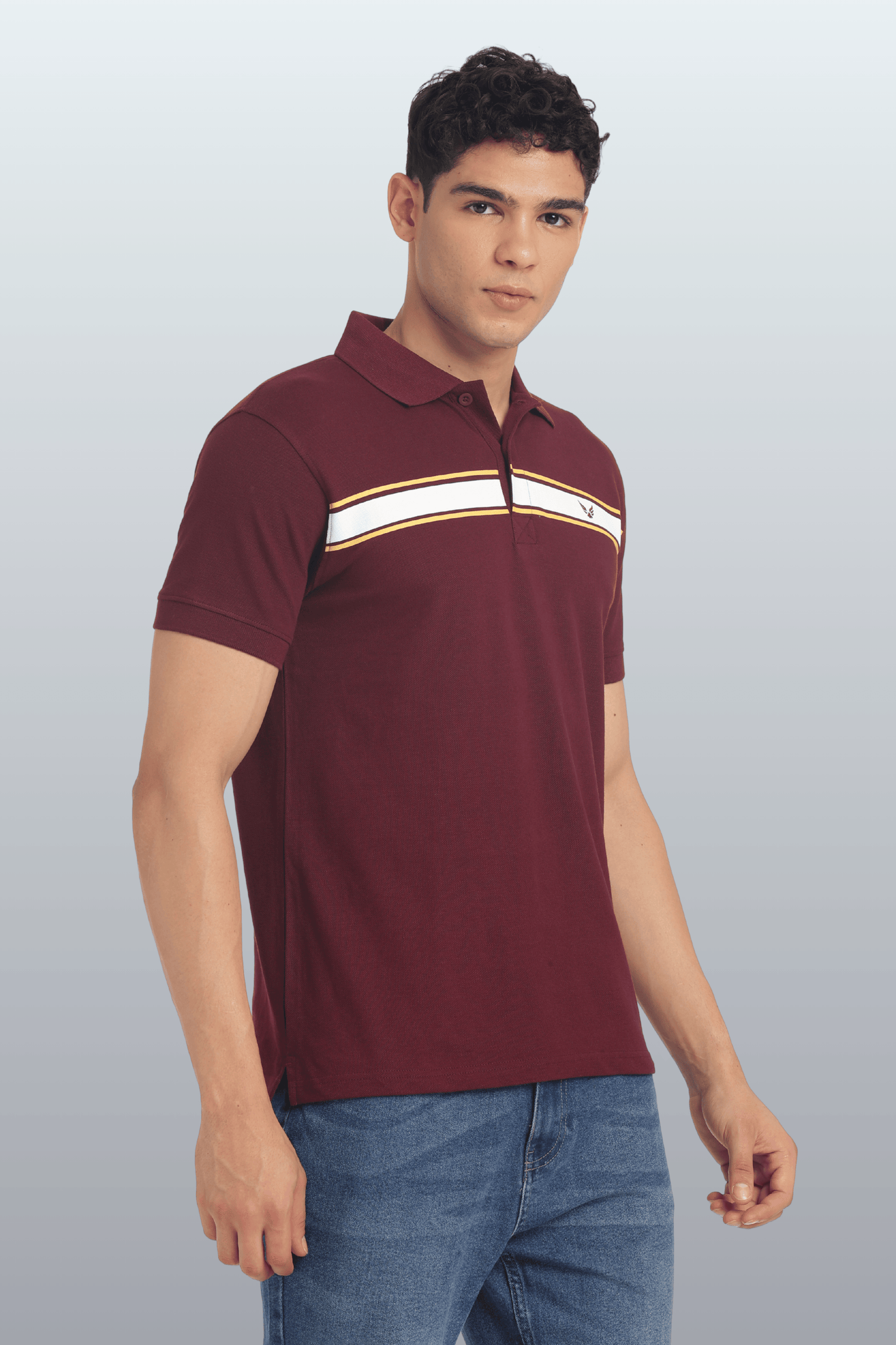 Men's Cotton Rich Polo T Shirt Regular Fit - MAROON STRIPE PRINT