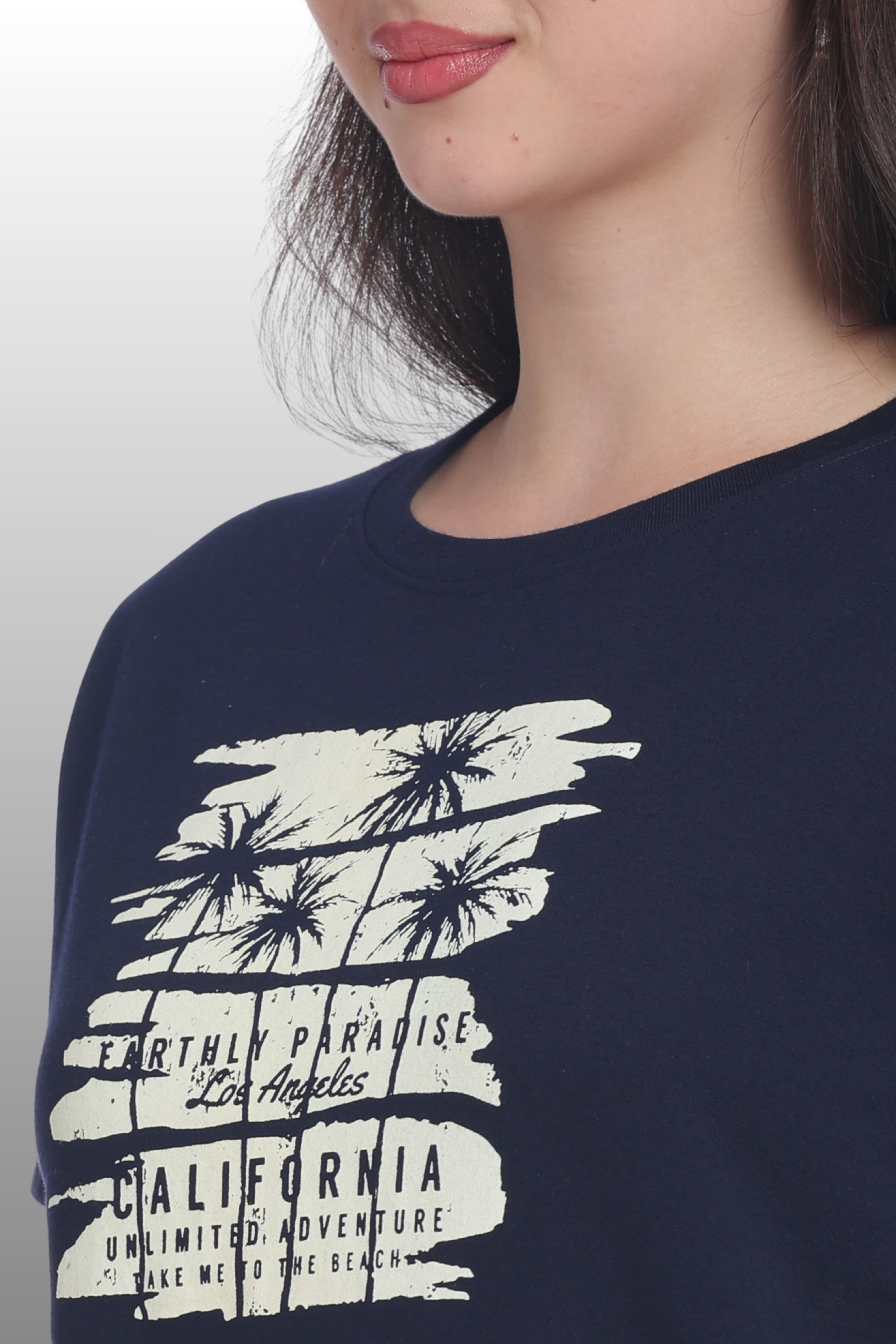 Womens Regular Fit Cotton Printed Tshirt - CALIFORNIA-NAVY