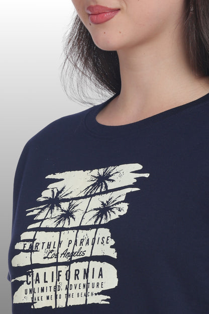 Womens Regular Fit Cotton Printed Tshirt - CALIFORNIA-NAVY