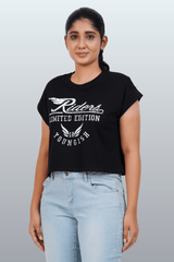 Womens Crop TOP Cotton Printed Tshirt - YOUNGISH BLACK