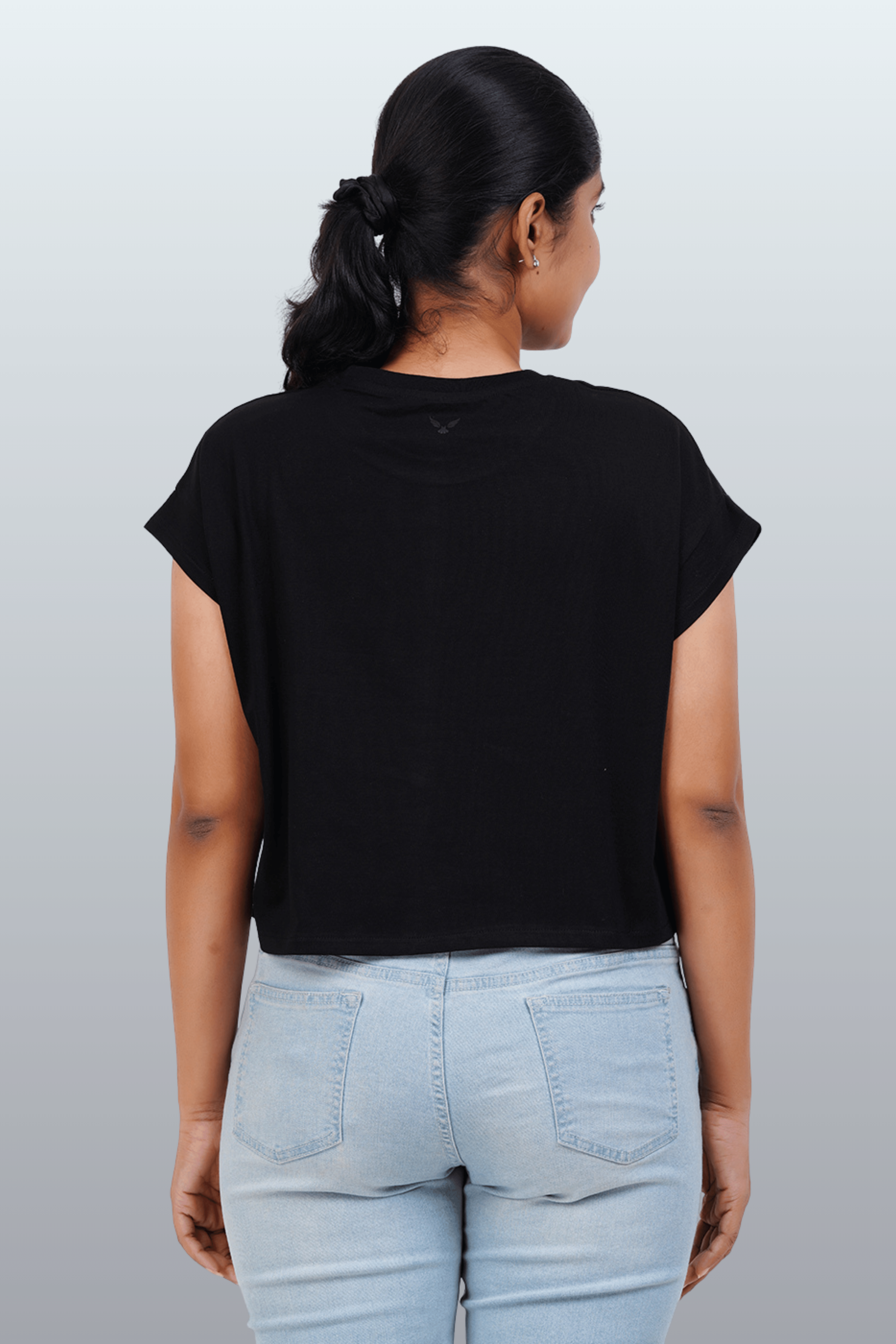 Womens Crop TOP Cotton Printed Tshirt - YOUNGISH BLACK