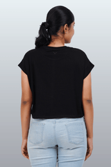 Womens Crop TOP Cotton Printed Tshirt - YOUNGISH BLACK