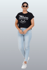 Womens Crop TOP Cotton Printed Tshirt - YOUNGISH BLACK