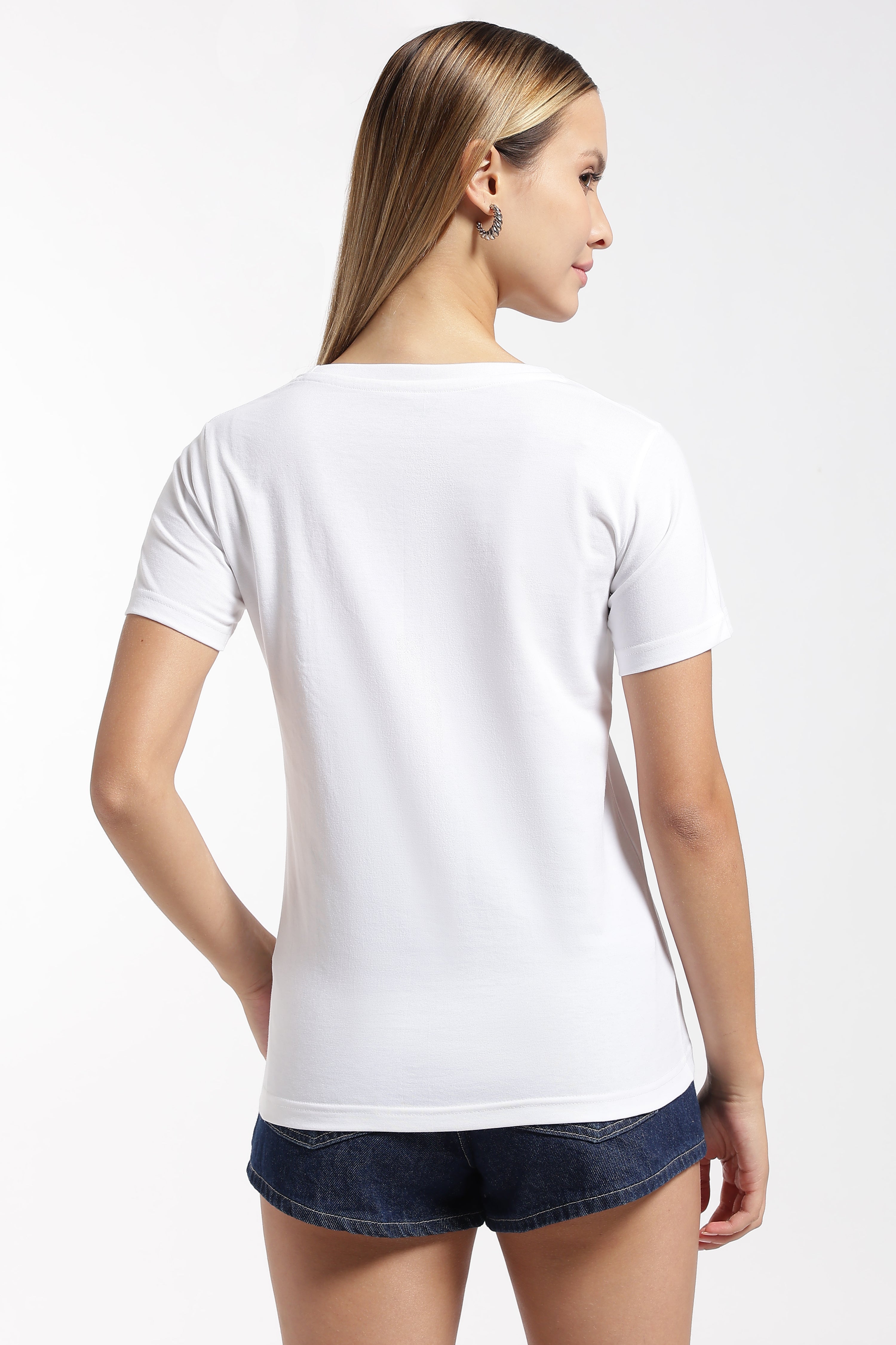 Womens Regular Fit Cotton Printed Tshirt - Dear-WHITE