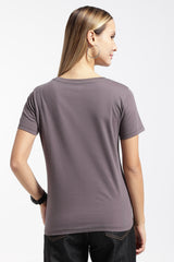 Womens Regular Fit Cotton Printed Tshirt - POSITIVE- CHARCOAL