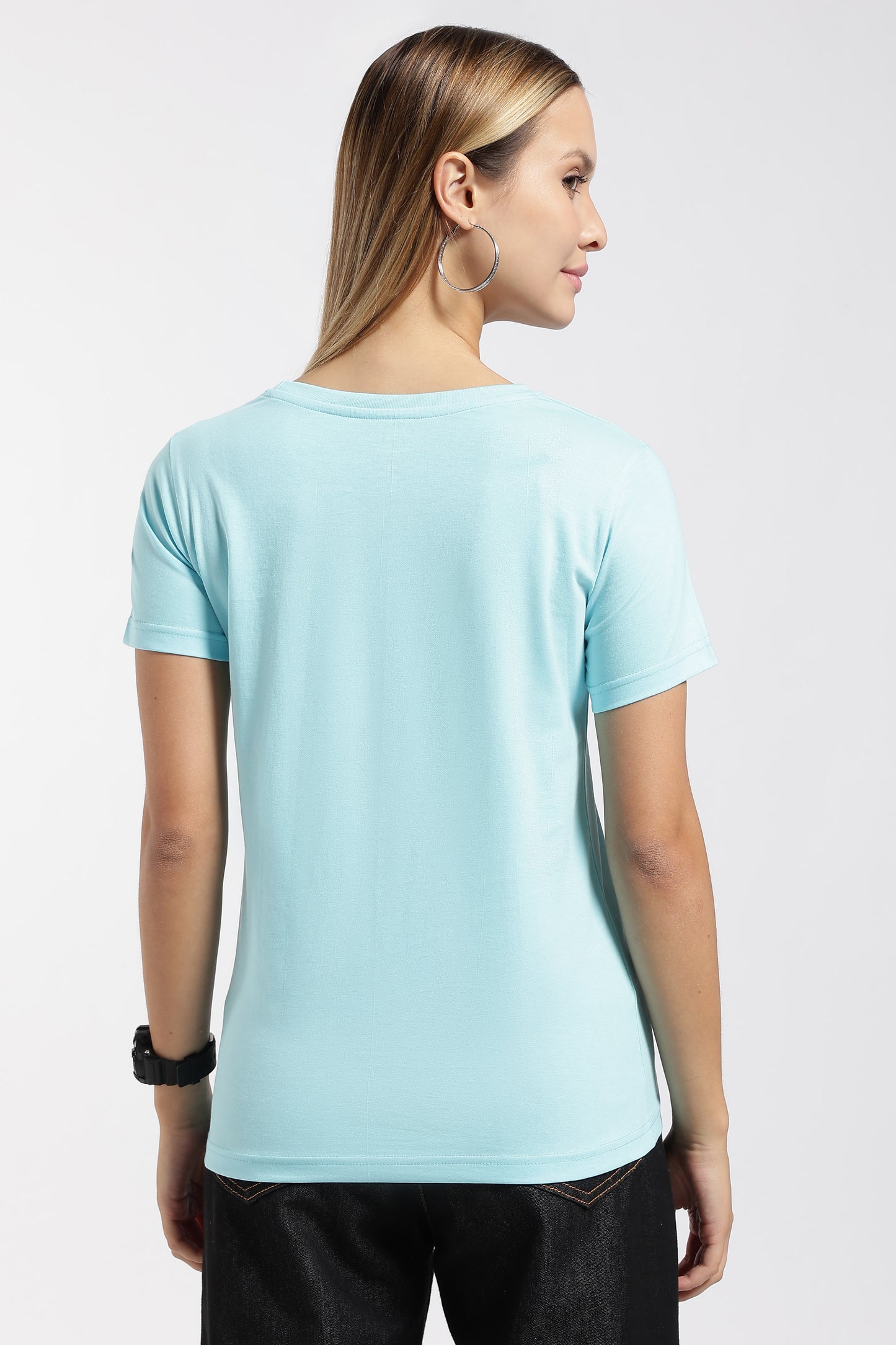 Womens Regular Fit Cotton Printed Tshirt - POSITIVE- ICE BLUE