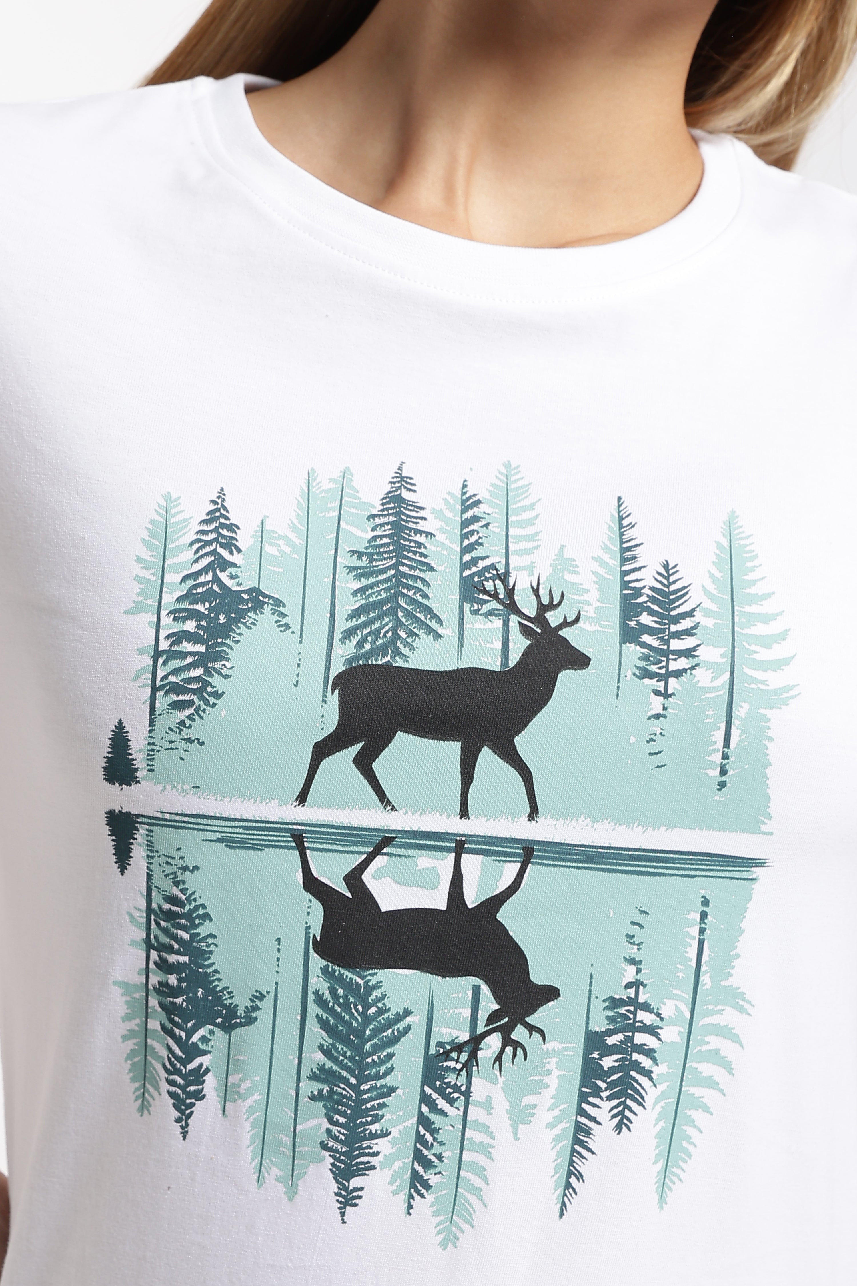 Womens Regular Fit Cotton Printed Tshirt - Dear-WHITE
